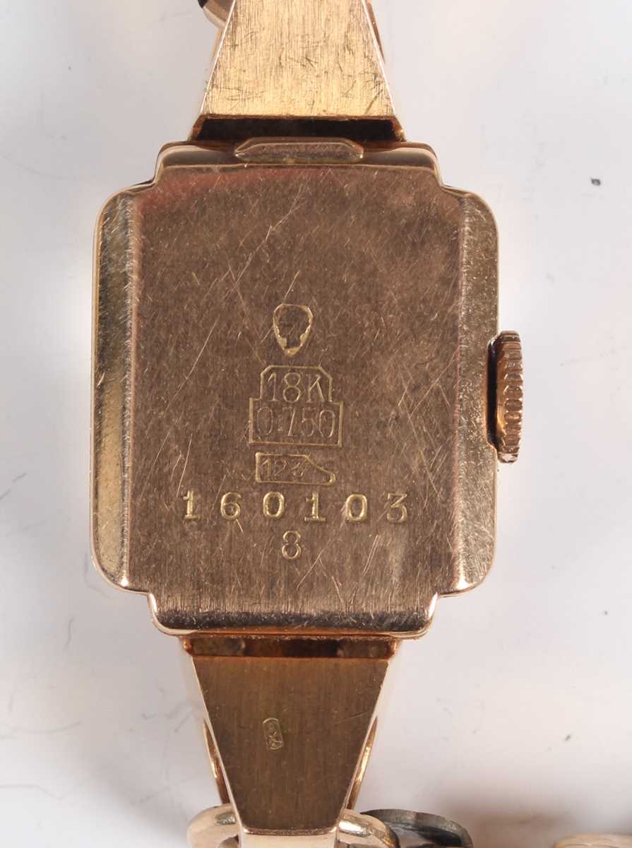 A Giroxa gold square cased lady’s cocktail wristwatch, circa 1940s, the signed square gilt dial with - Image 3 of 5