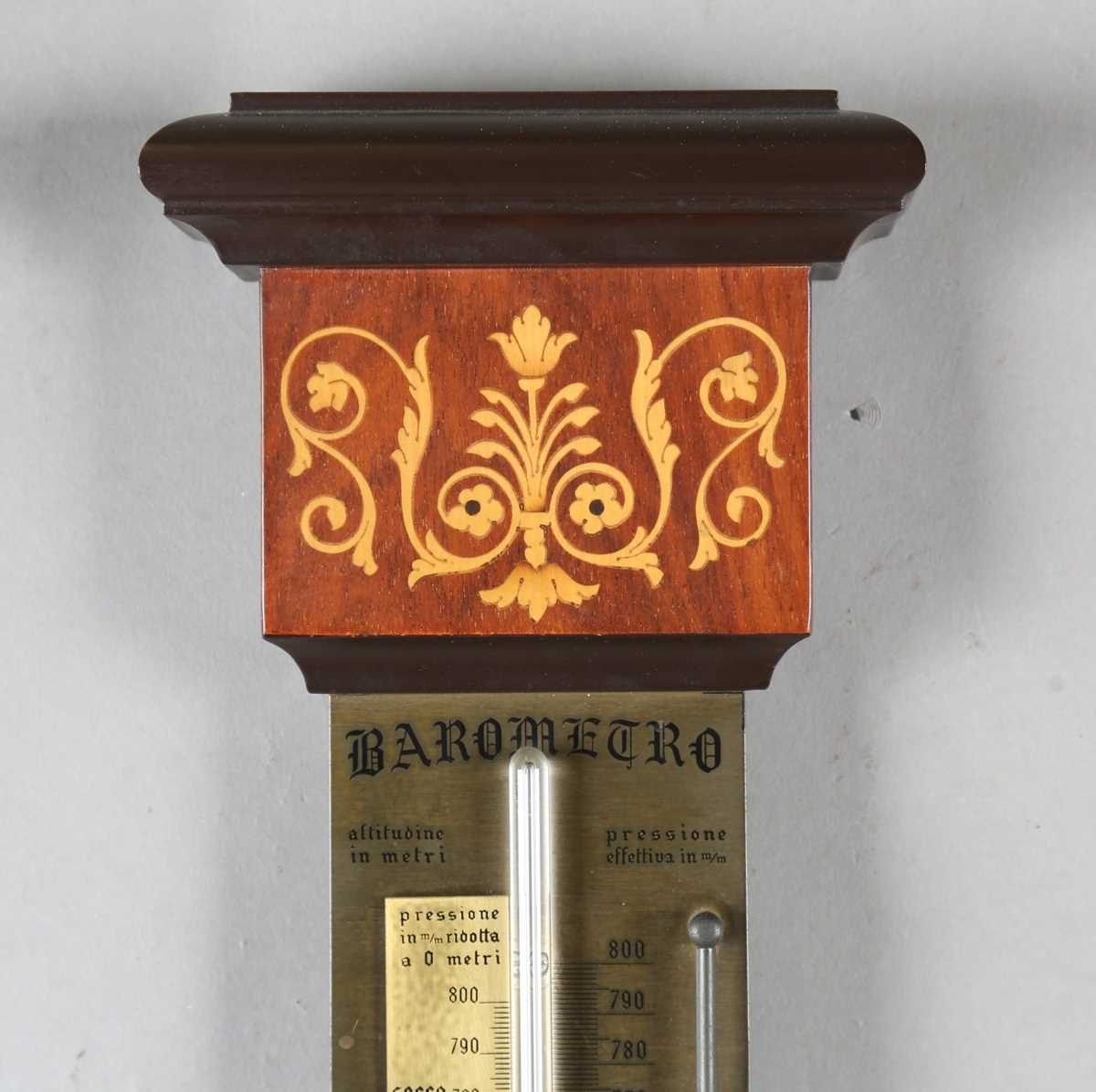 A 20th century Queen Anne style walnut stick barometer with arched surmount, ball finials, barley - Image 12 of 15