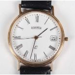 A Roamer quartz 9ct gold circular cased gentleman's wristwatch, the signed enamelled dial with