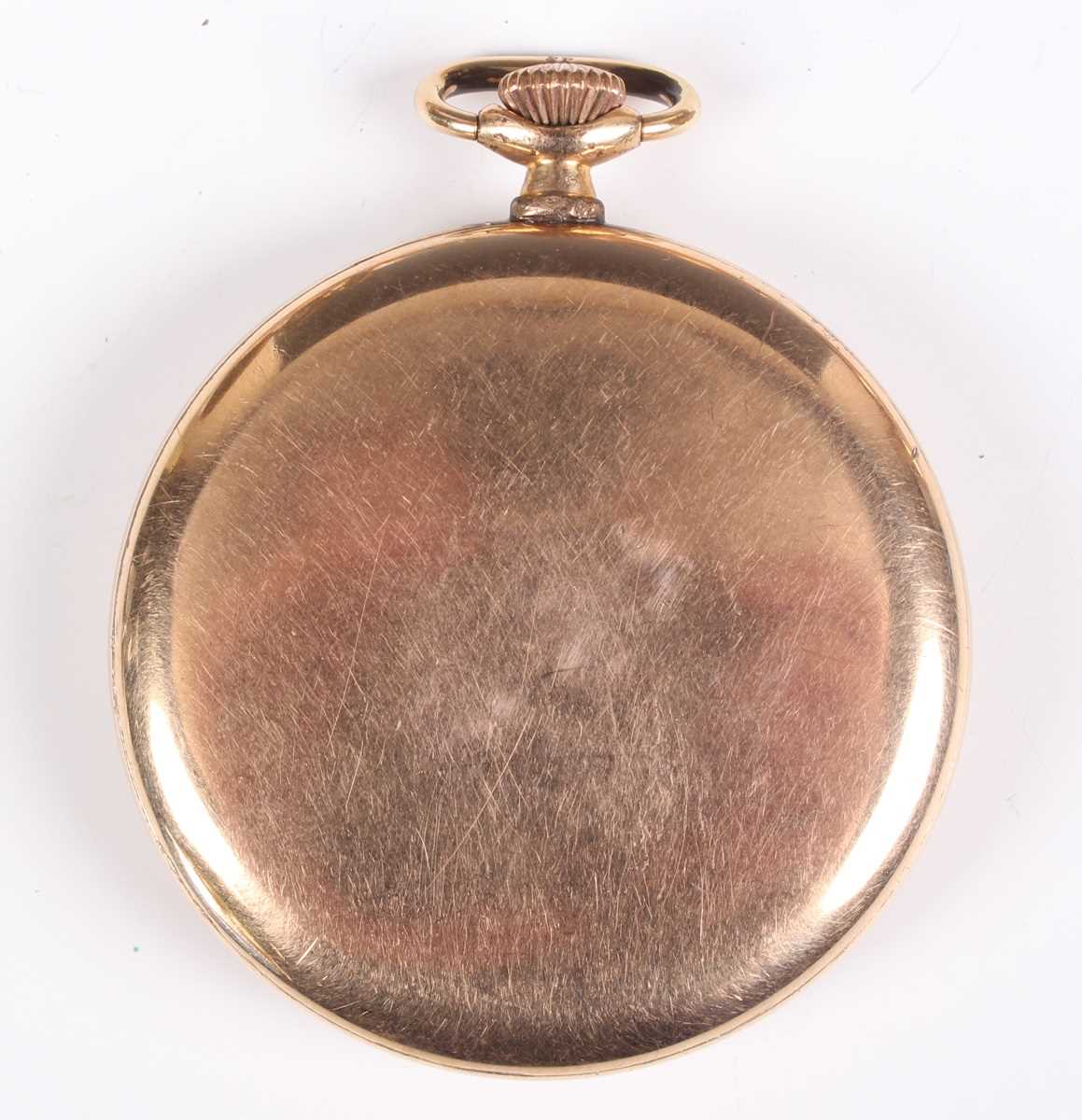A gilt metal cased keyless wind open faced gentleman's dress pocket watch, the silvered dial with - Image 5 of 25