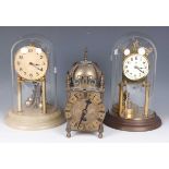 A 20th century brass lantern clock style mantel timepiece, height 24cm, together with a brass