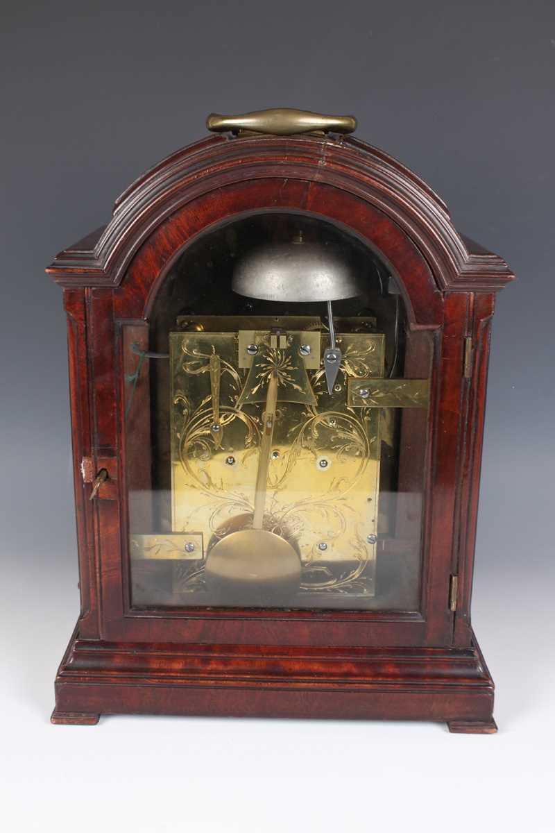 A George III mahogany bracket clock, the eight day twin fusee five pillar movement striking hours on - Image 4 of 11