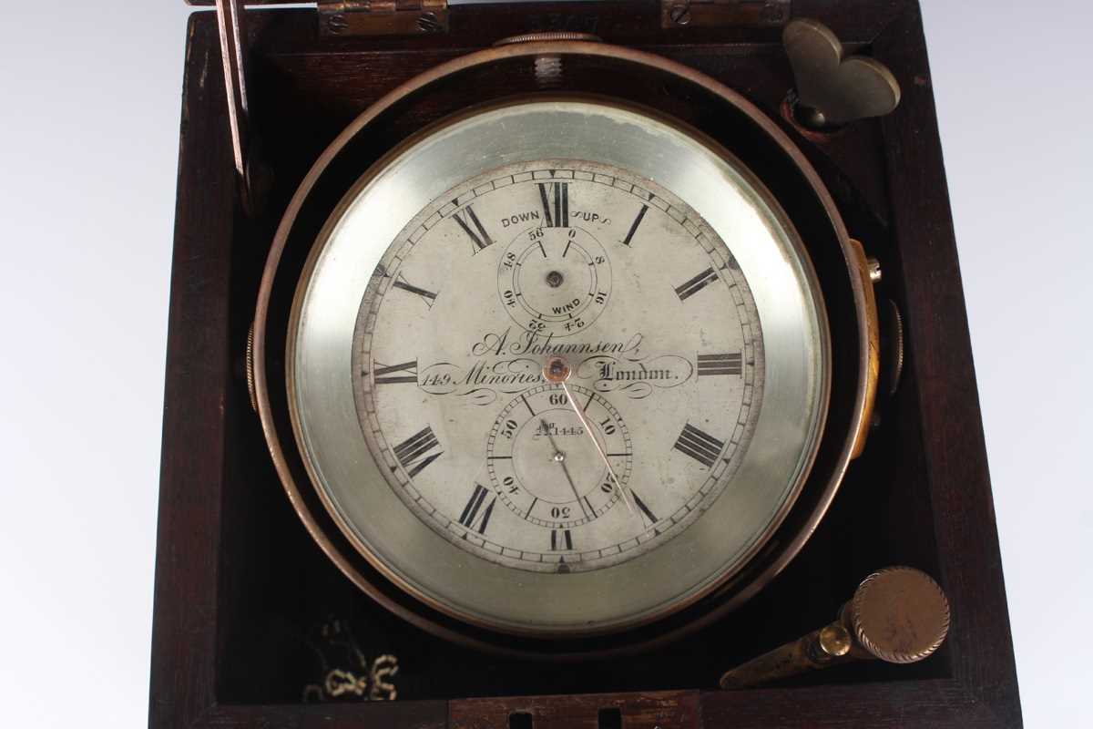 A late 19th/early 20th century marine chronometer, the two day chain fusee movement with maintaining - Bild 2 aus 17