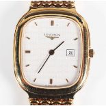 A Longines Flagship Quartz gilt metal and steel gentleman’s bracelet wristwatch, the signed curved