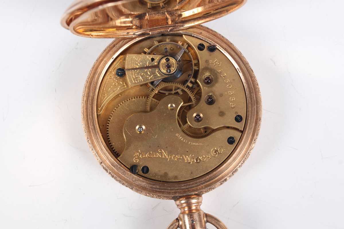 An Elgin Natl Watch Co gold hunting cased keyless wind gentleman’s pocket watch, the signed gilt - Image 3 of 10