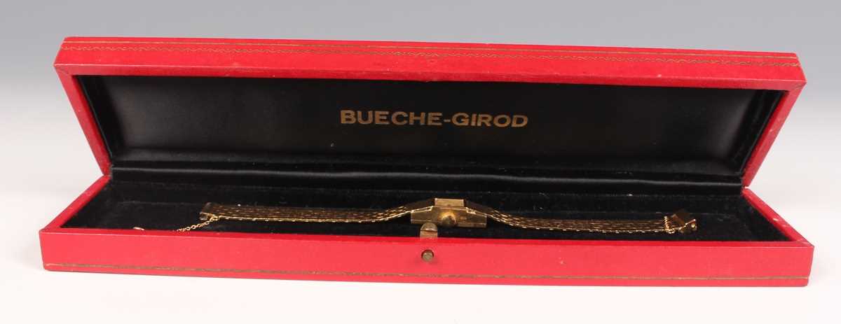 A Bueche-Girod 18ct gold lady’s bracelet wristwatch with signed square silvered dial with baton hour - Image 8 of 8