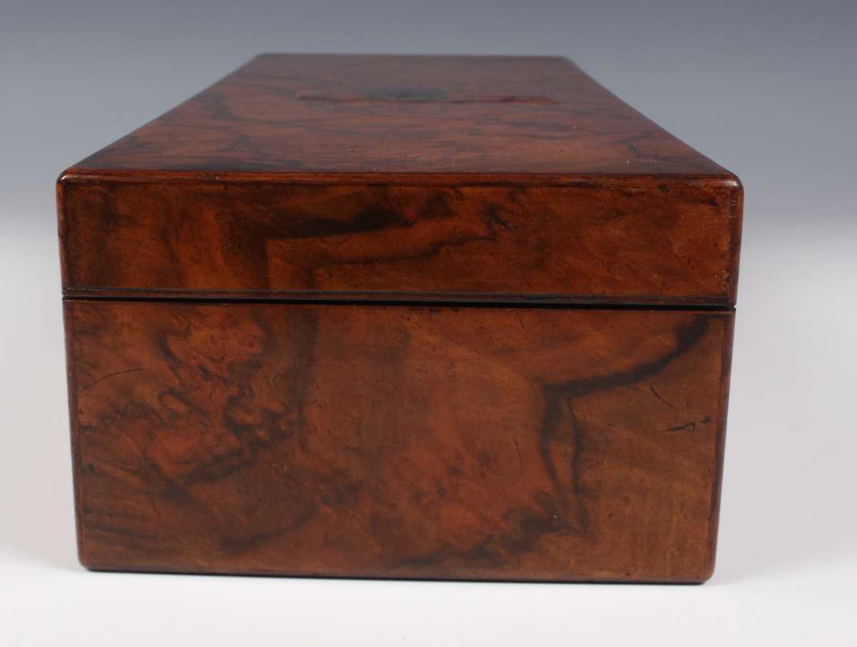 A late Victorian burr walnut drawing instrument box, fitted with two detachable trays containing - Image 6 of 7