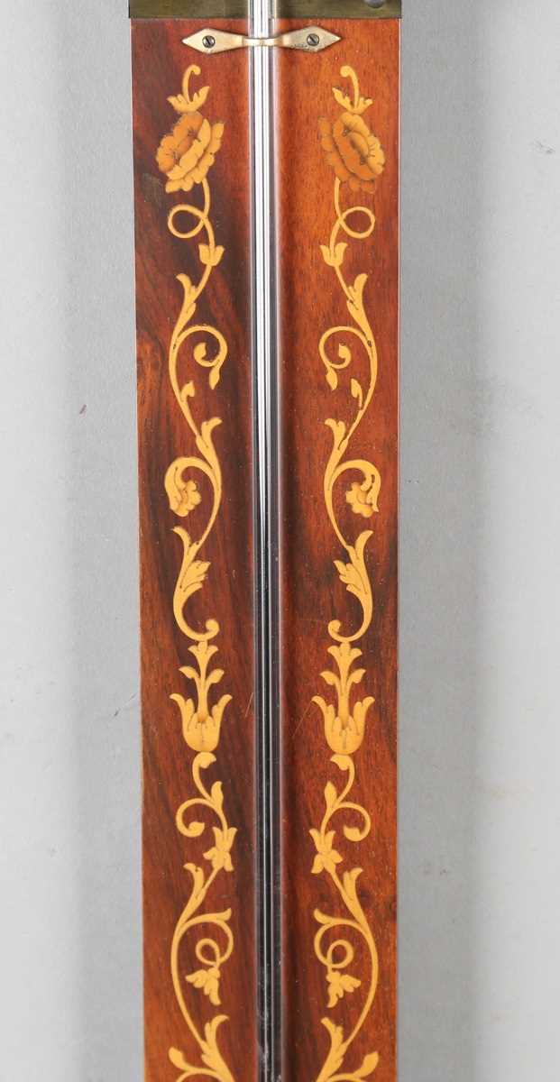 A 20th century Queen Anne style walnut stick barometer with arched surmount, ball finials, barley - Image 13 of 15