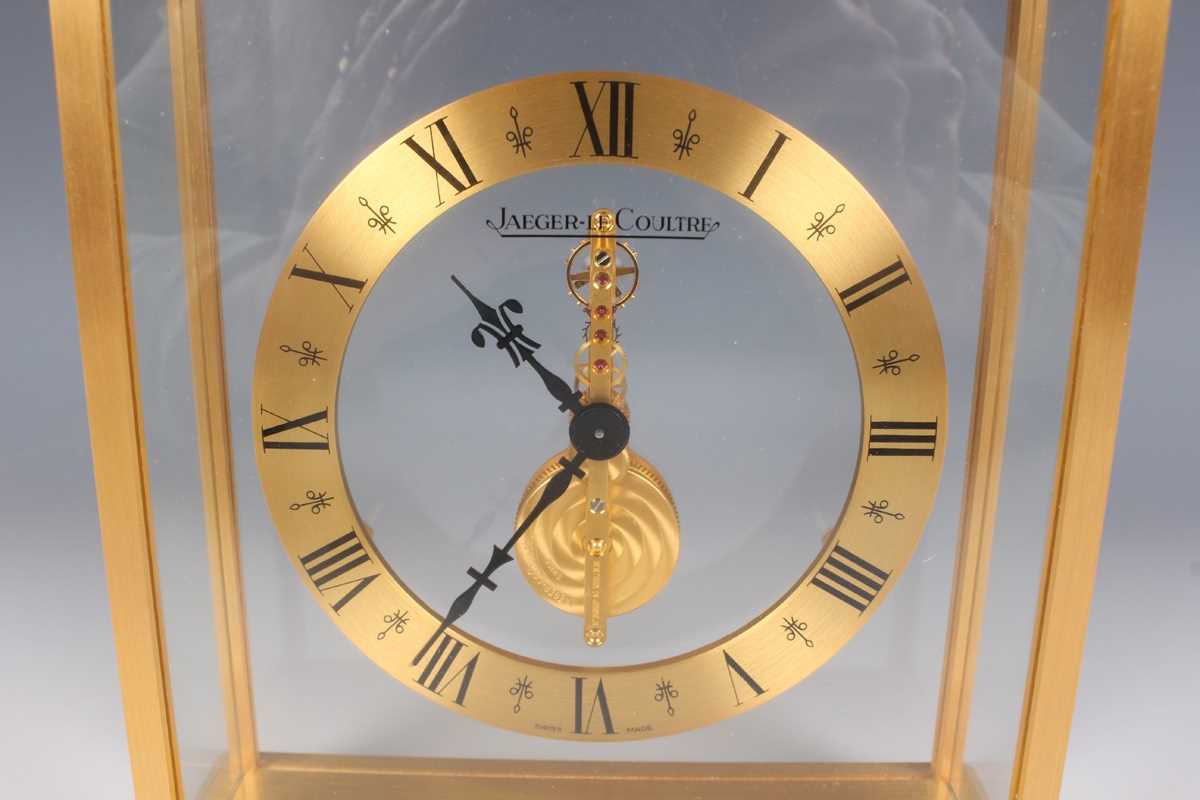 A Jaeger-LeCoultre gilt brass mantel timepiece, the brass chapter ring with black Roman hour - Image 2 of 7