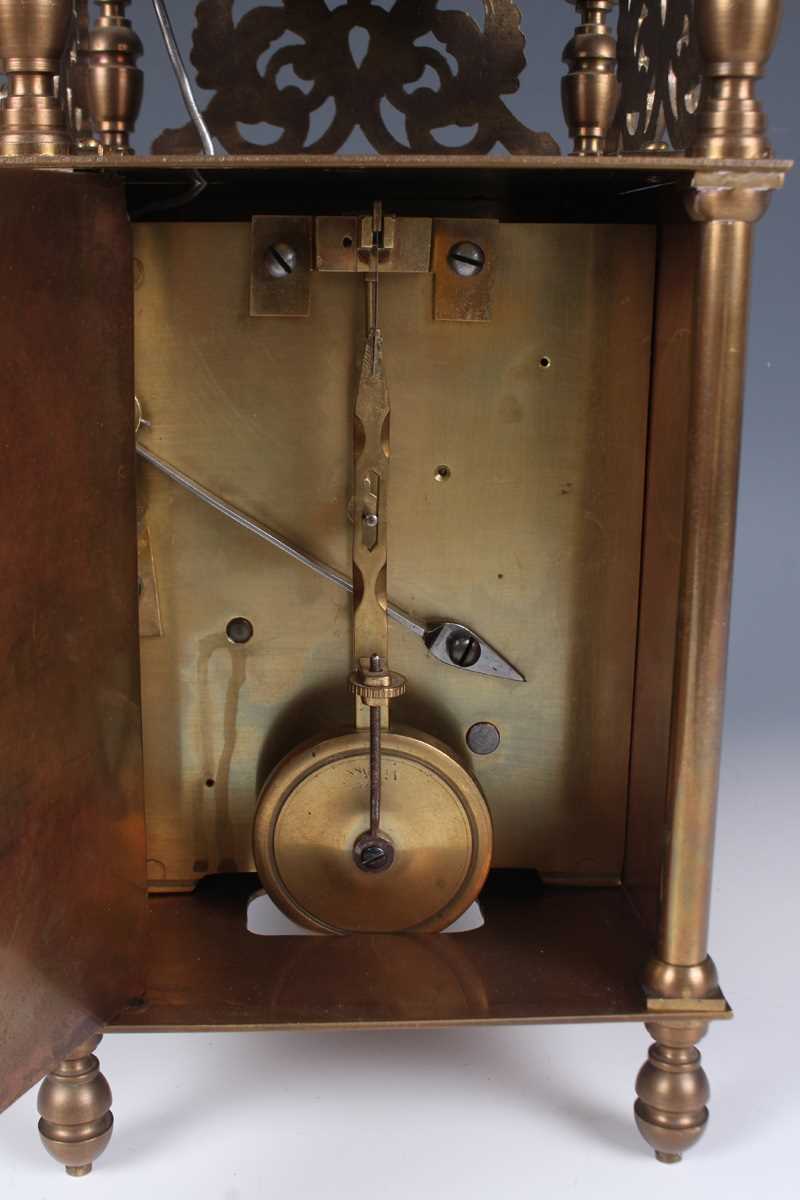 A 20th century brass lantern clock with eight day fusee movement, the silvered chapter ring with - Image 4 of 11