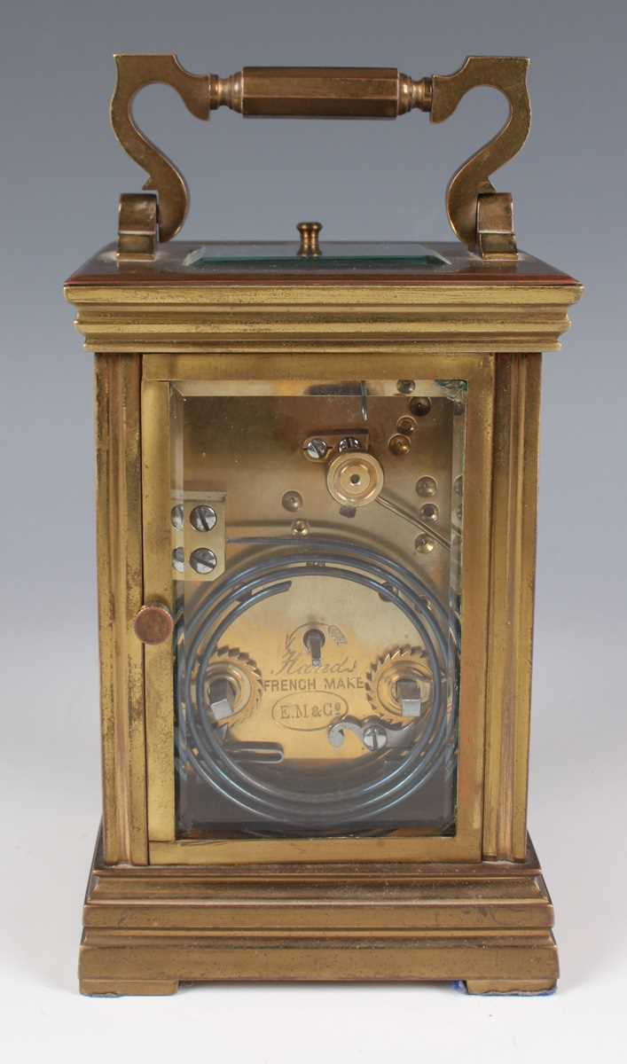 A late 19th century French brass cased carriage clock by Maurice & Co, with eight day movement - Image 6 of 10
