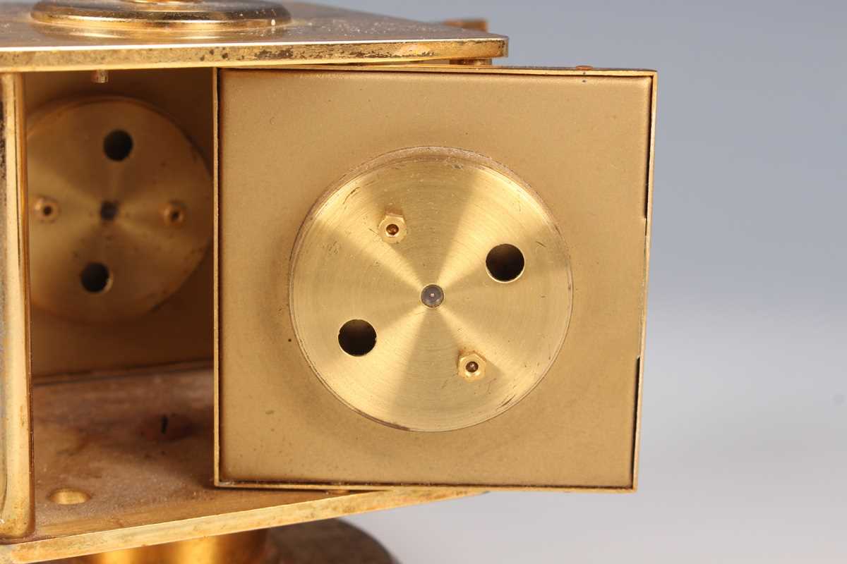 A mid-20th century Imhof gilt brass desk timepiece and weather compendium, the revolving cube shaped - Image 8 of 15