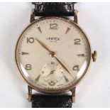 A Vertex Revue 9ct gold circular cased gentleman's wristwatch with signed and jewelled movement, the