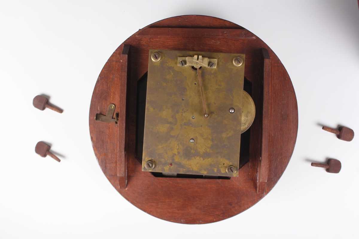 A 20th century stained beech circular wall timepiece with single fusee movement, the 8-inch - Image 3 of 23