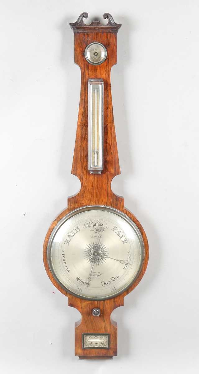 An early Victorian rosewood wheel barometer of oversized proportions with silvered dial, - Image 5 of 5