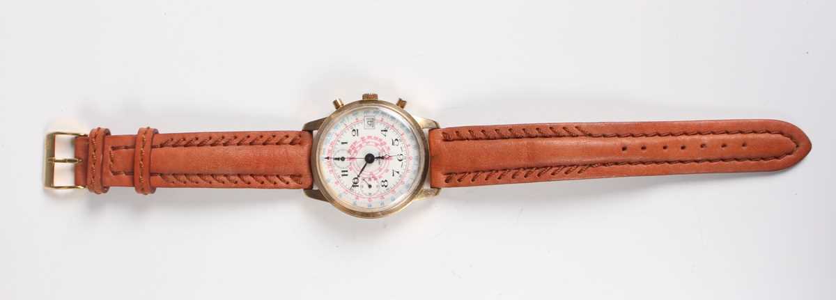 A Pryngeps gilt metal fronted and steel backed gentleman's chronograph wristwatch with unsigned - Image 5 of 5