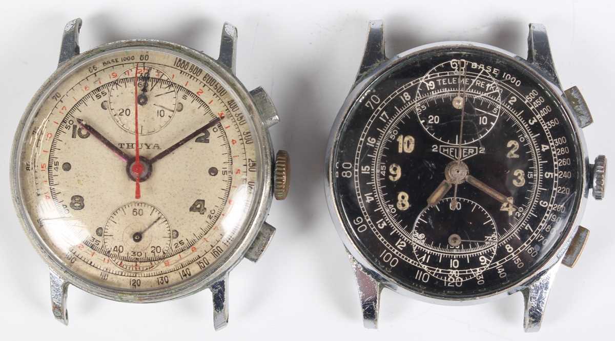 A Heuer chrome plated and steel backed gentleman's pilot style 'up and down' chronograph wristwatch,