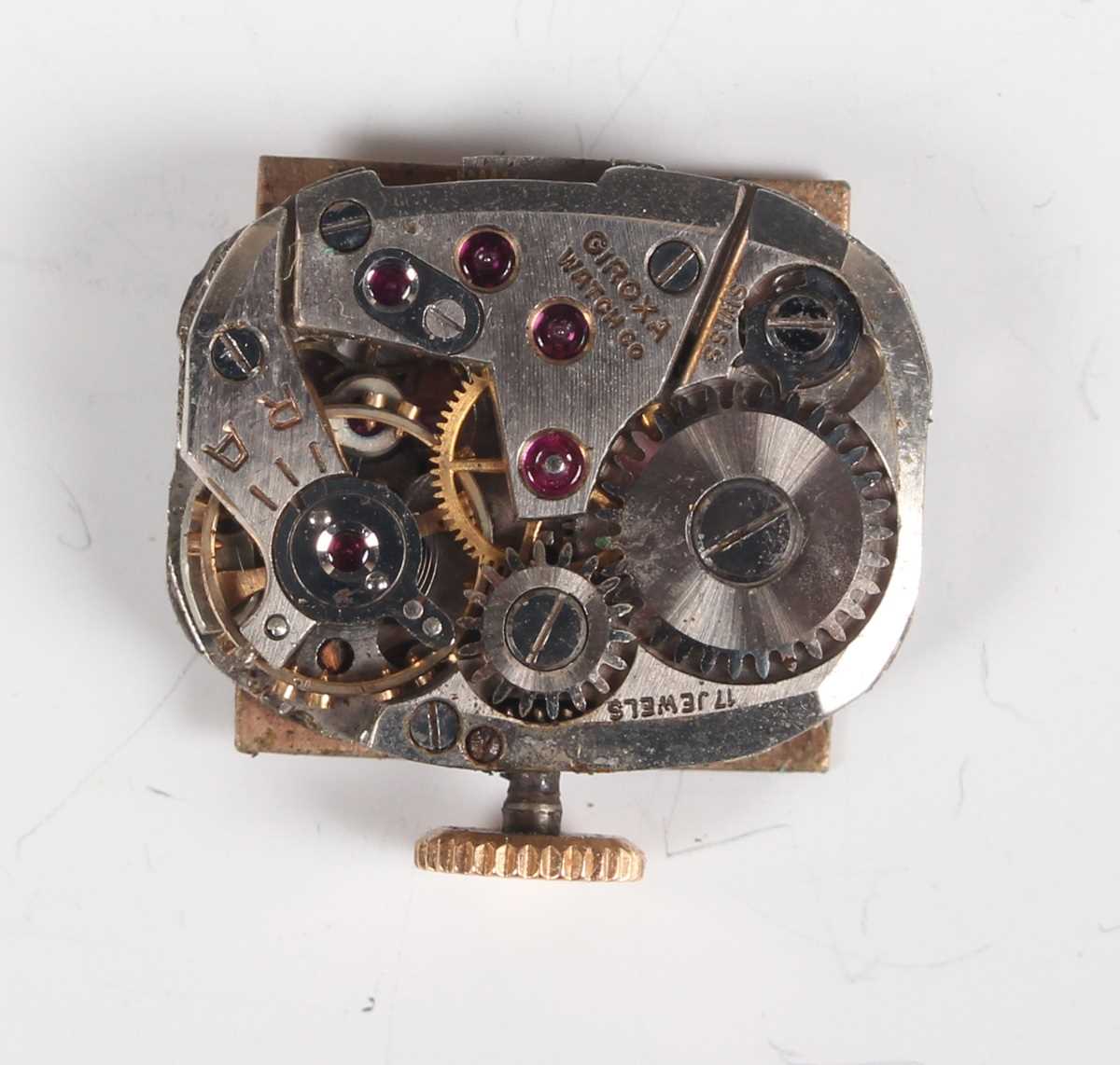 A Giroxa gold square cased lady’s cocktail wristwatch, circa 1940s, the signed square gilt dial with - Image 2 of 5