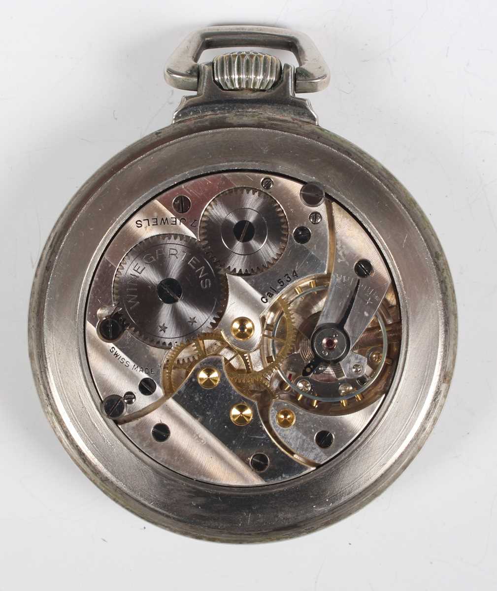 A Winegartens base metal cased keyless wind open-faced gentleman’s pocket watch, the signed lever - Image 3 of 5