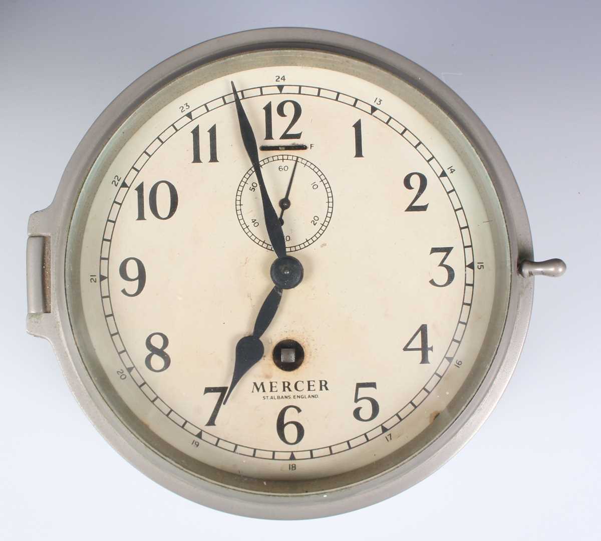 A 20th century metal cased circular ship's style wall timepiece by Mercer, diameter 20.2cm, together - Image 2 of 9