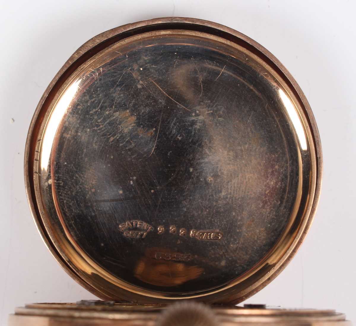 A 9ct gold cased keyless wind open faced gentleman's pocket watch, the white enamelled dial with - Image 3 of 5
