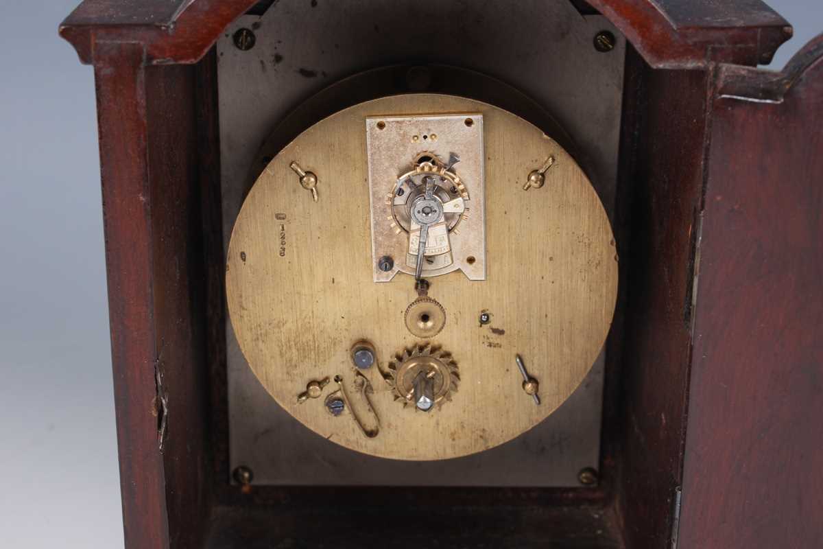 An early 20th century oak mantel clock with eight day movement striking on a gong, the white - Image 15 of 27