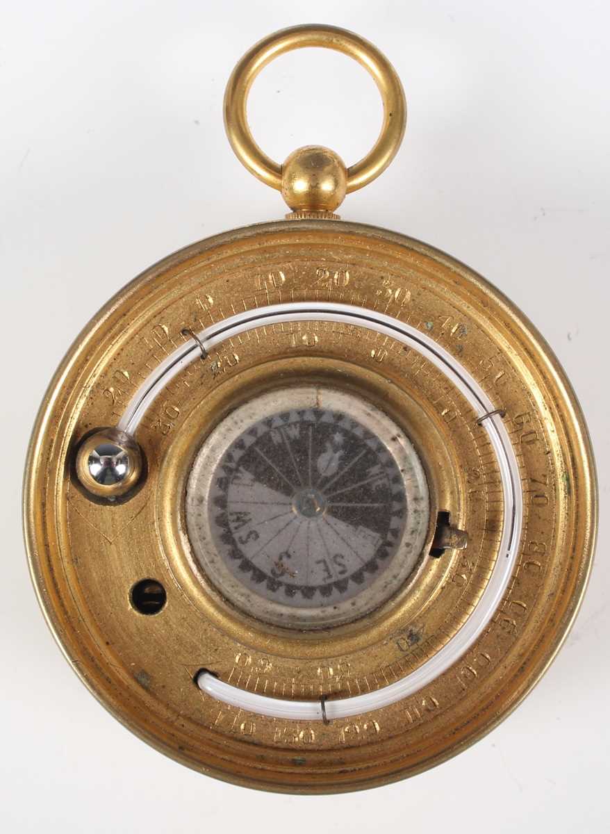 A late 19th century Negretti & Zambra gilt lacquered brass cased pocket barometer altimeter, compass - Image 5 of 14