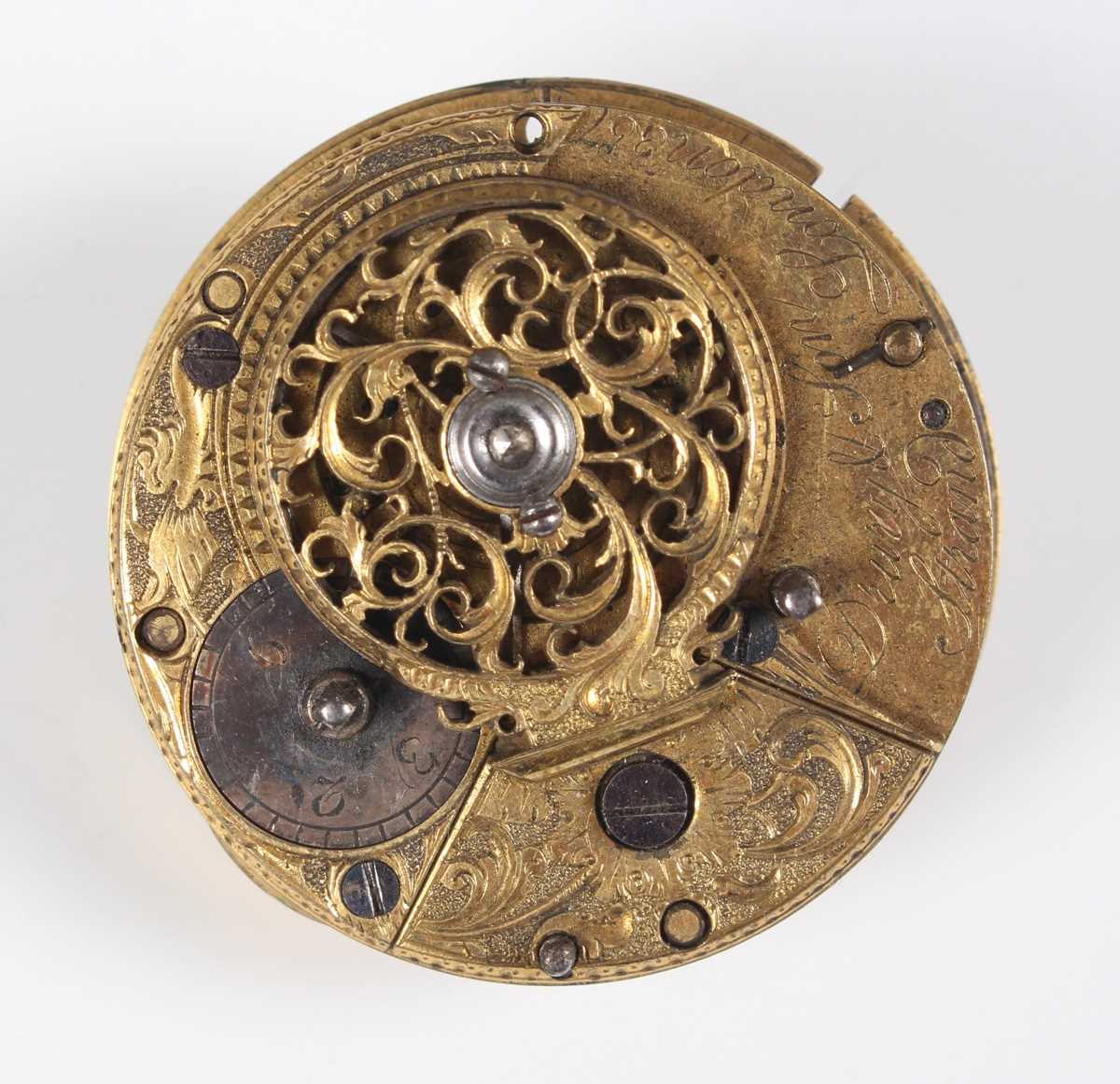 An early 18th century white enamelled pocket watch dial with black Roman hour numerals, outer Arabic - Bild 6 aus 24