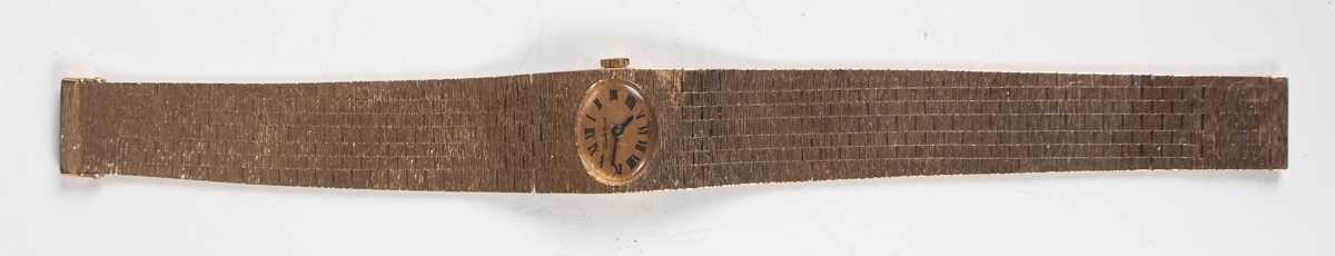 A Bueche-Girod 9ct gold bracelet wristwatch, the signed oval bark textured dial with black Roman - Image 6 of 6