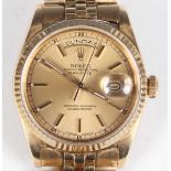 A Rolex Oyster Perpetual Day-Date 18ct gold gentleman's bracelet wristwatch, Ref. 18238, circa 1988,