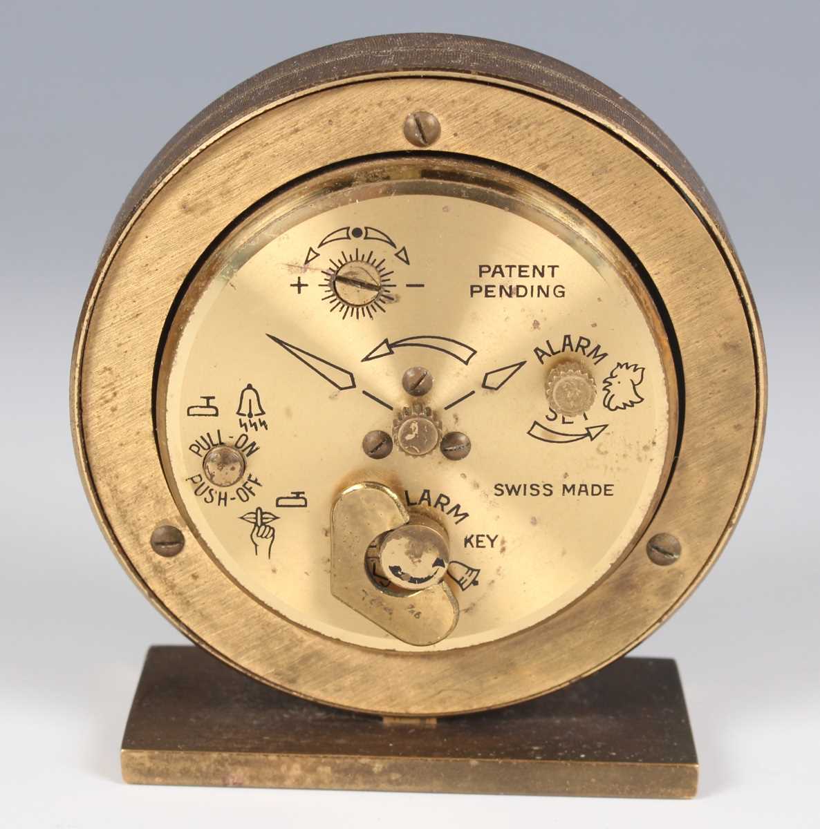 A Swiza gilt brass and red leather cased mantel alarm clock with eight day movement, the case with - Image 19 of 19