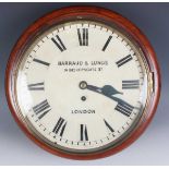 A late Victorian mahogany cased circular wall timepiece with eight day single fusee movement, the