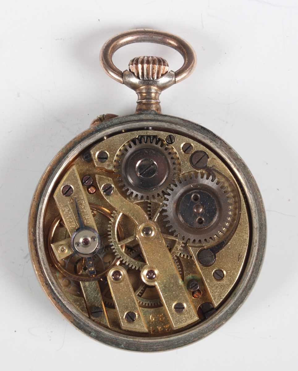 A green enamelled keyless wind open-faced lady’s fob watch with unsigned jewelled cylinder movement, - Image 4 of 26