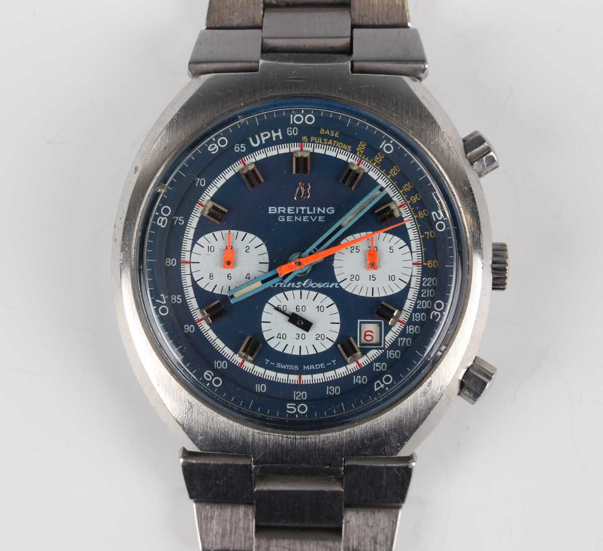 A Breitling Transocean chronograph stainless steel gentleman's bracelet wristwatch, Ref. 7102, circa