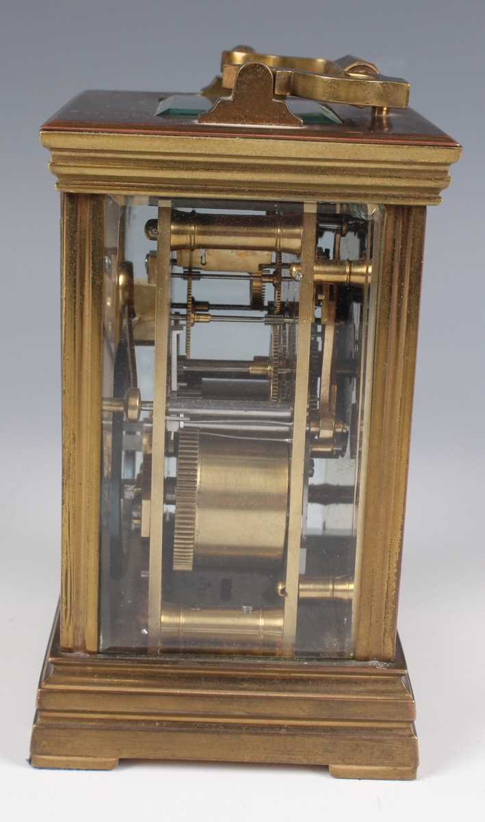 A late 19th century French brass cased carriage clock by Maurice & Co, with eight day movement - Image 8 of 10