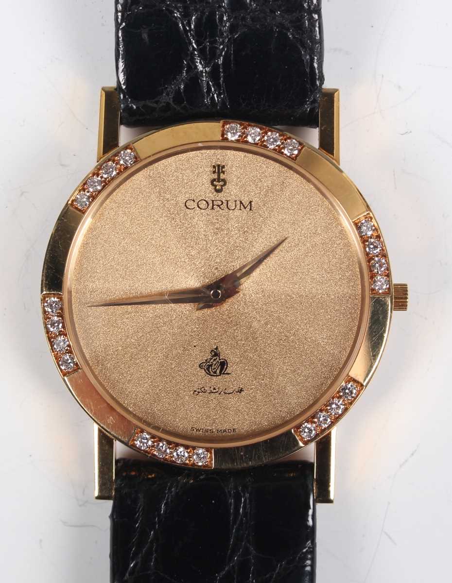 A Corum 18ct gold cased and diamond set Middle Eastern presentation gentleman's wristwatch, the