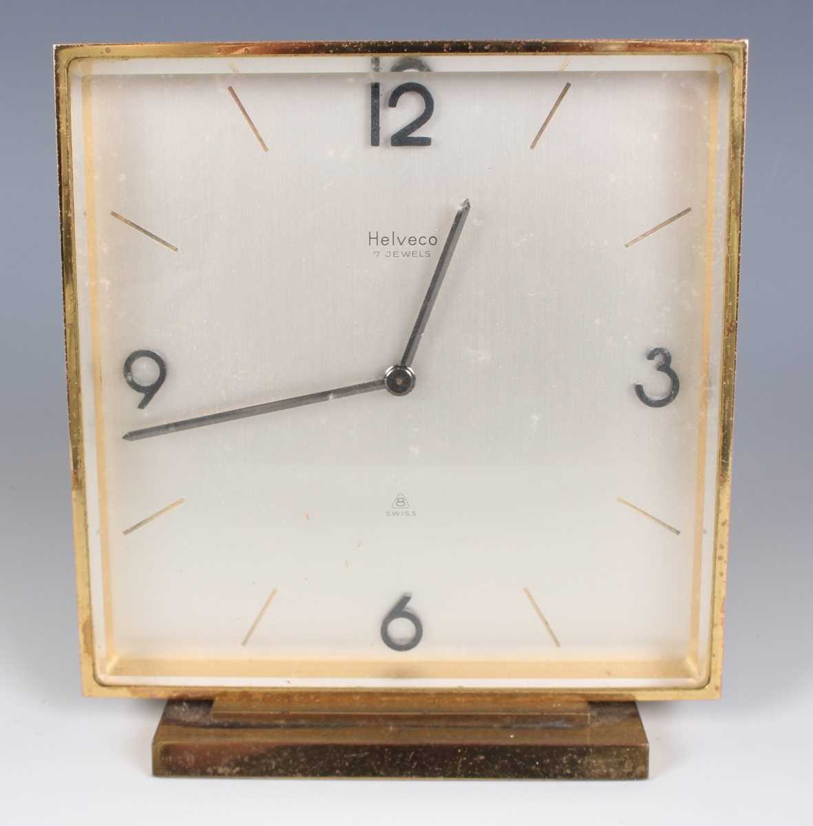 A Swiza gilt brass mantel timepiece with eight day movement, height 13cm, together with a Looping - Image 9 of 14