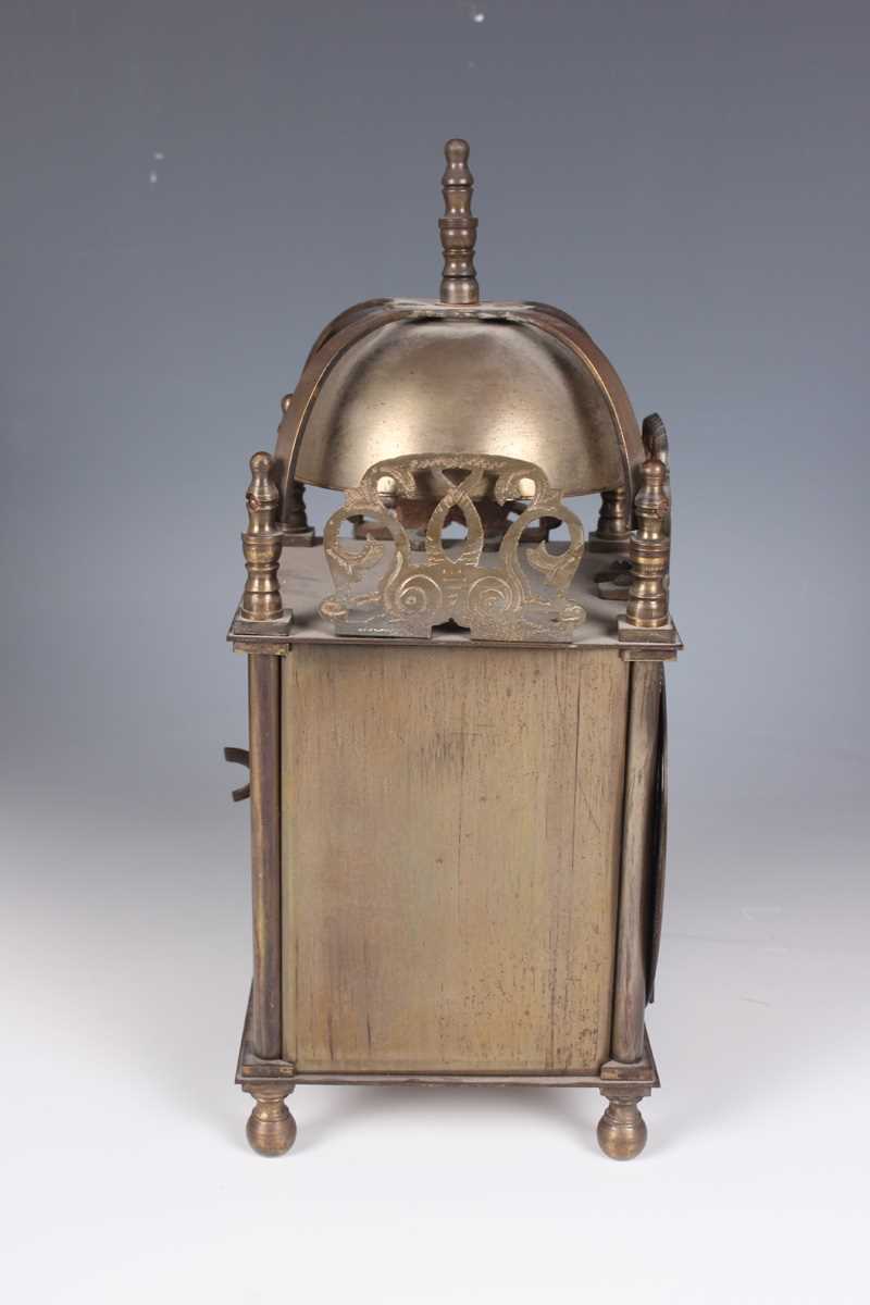 A 20th century brass lantern clock style mantel timepiece, height 24cm, together with a brass - Image 6 of 16