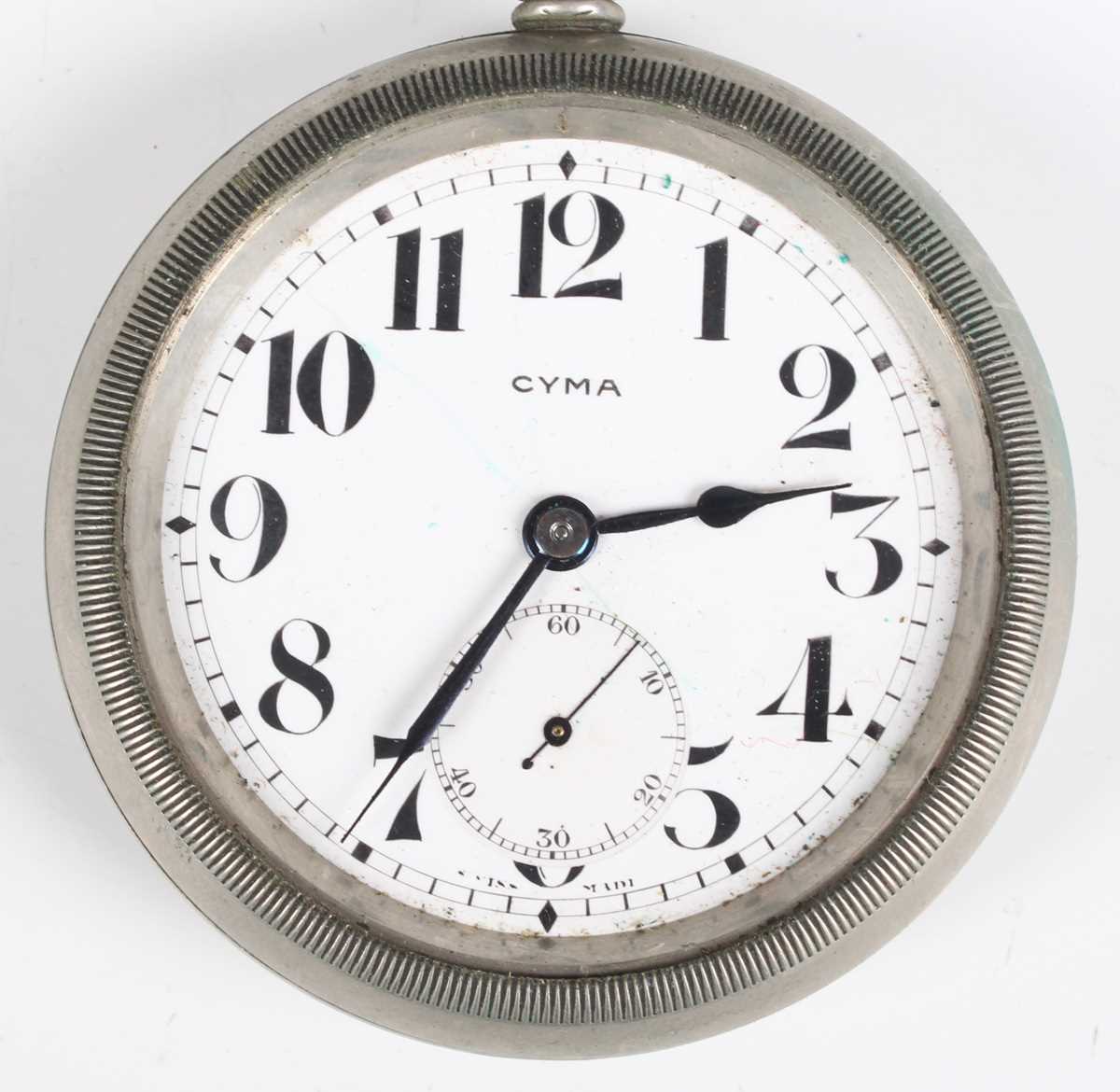 A chrome plated base metal cased keyless wind open faced gentleman's Goliath pocket watch, the white - Image 15 of 18