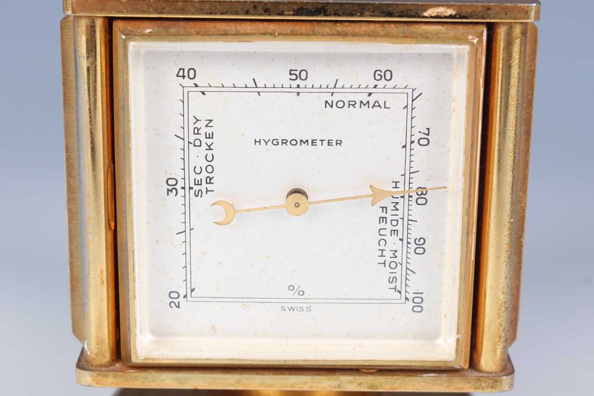 A mid-20th century Imhof gilt brass desk timepiece and weather compendium, the revolving cube shaped - Image 4 of 15
