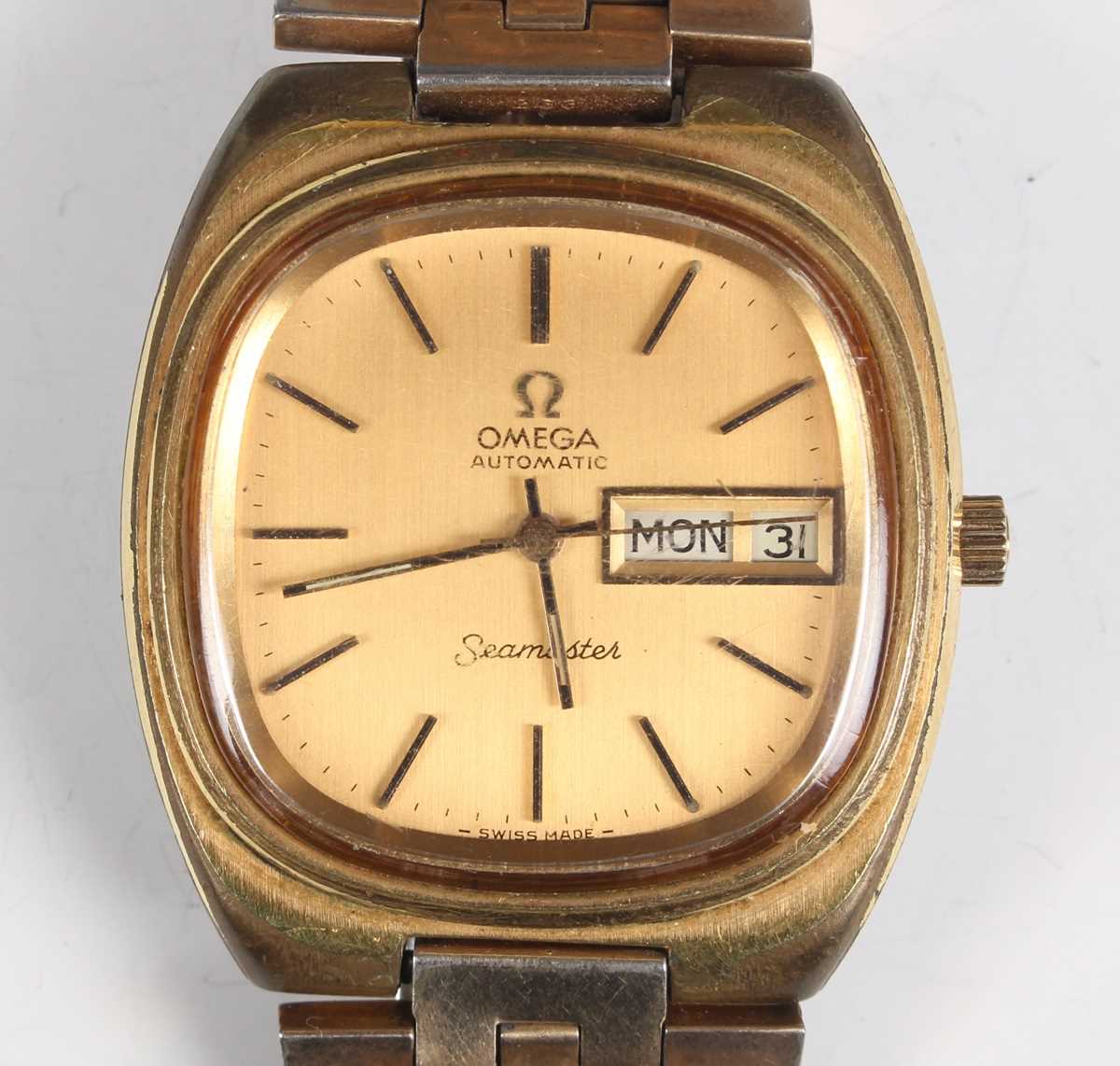 An Omega Seamaster Automatic gilt metal fronted and steel backed gentleman's bracelet wristwatch,