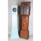 A George III mahogany longcase clock case, the hood with moulded pediment above glazed door and