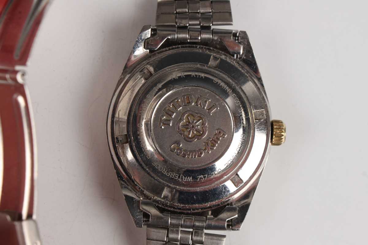 A Titoni Cosmo King 25 Jewels Rotomatic Day Date steel and gilt gentleman's wristwatch, the signed - Image 2 of 4