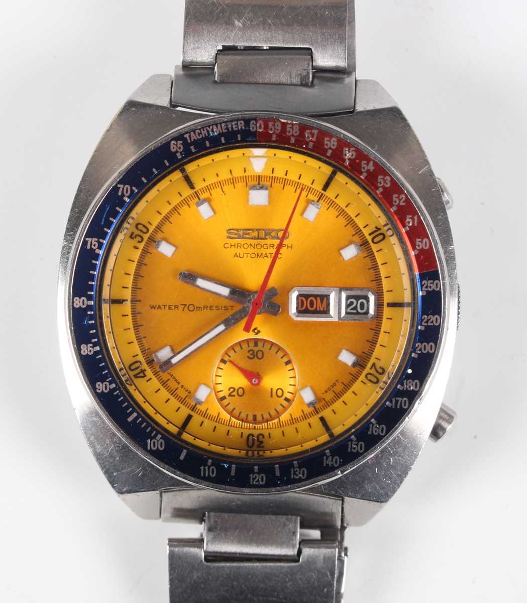 A Seiko 'Pogue' Chronograph Automatic stainless steel gentleman's bracelet wristwatch, Ref. 6139-