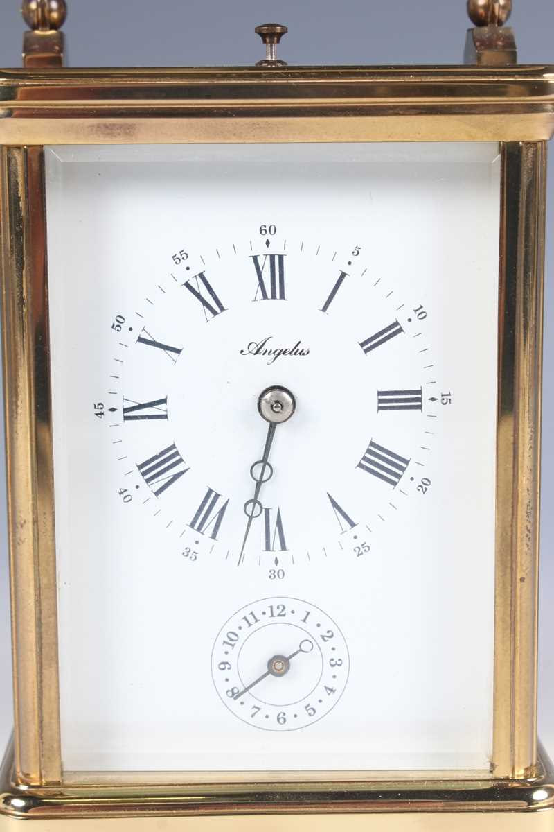 A late 20th century French lacquered brass corniche cased carriage alarm clock by L'Epée, the - Image 2 of 7