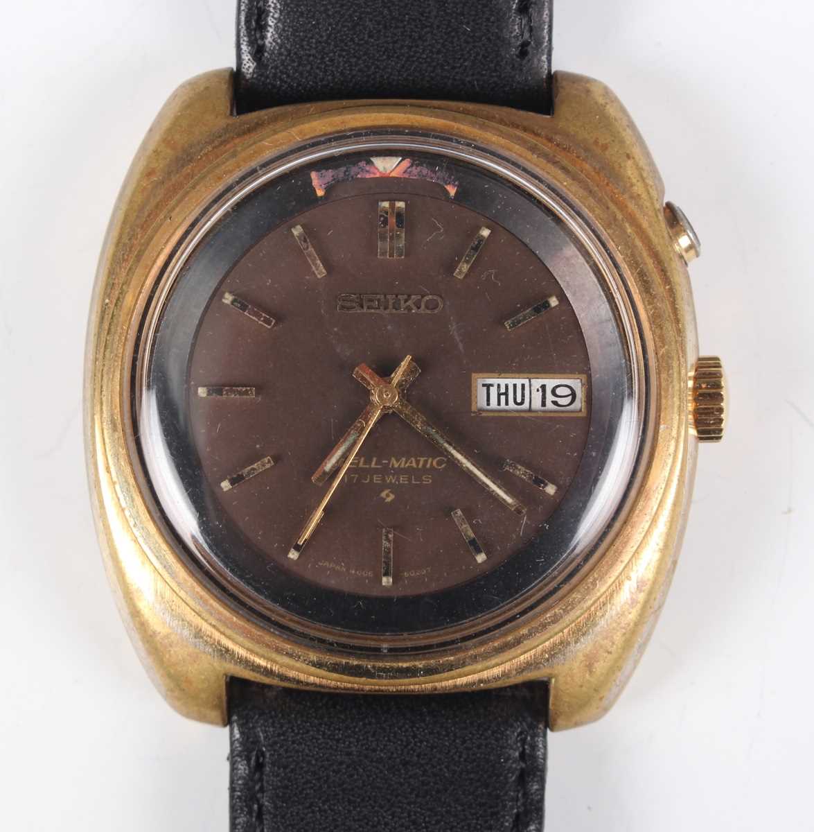 A Seiko Bell-Matic gilt metal fronted and steel backed gentleman's wristwatch, Ref. 4006-6031, circa