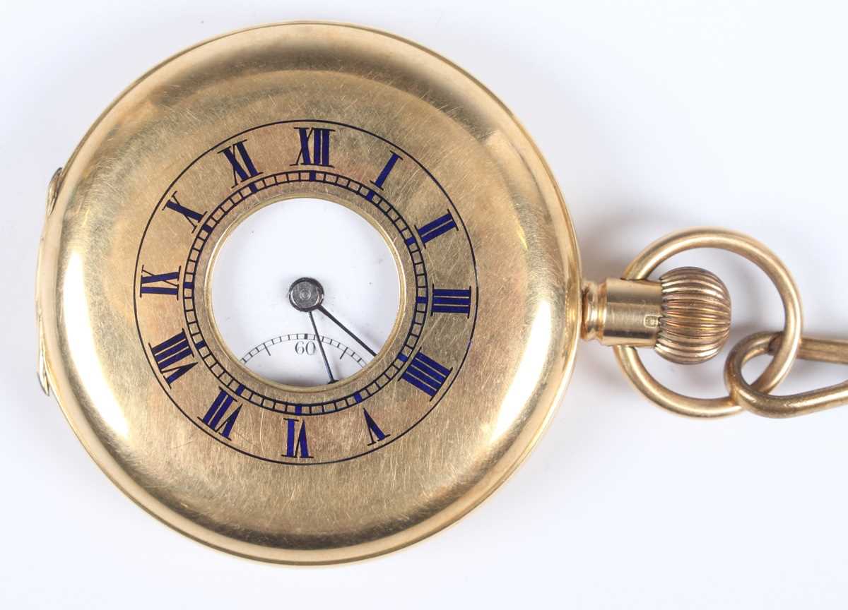 An 18ct gold half-hunting cased keyless wind gentleman’s pocket watch, the jewelled lever movement - Bild 3 aus 9