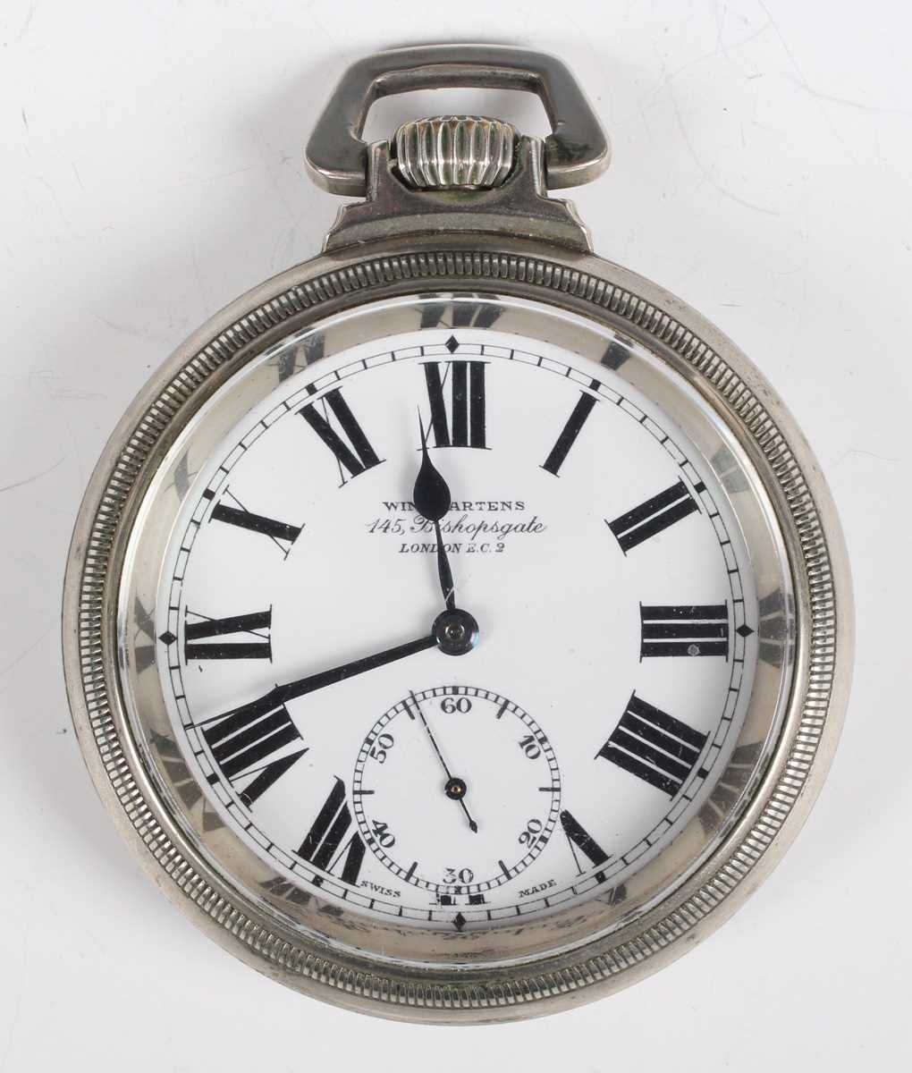 A Winegartens base metal cased keyless wind open-faced gentleman’s pocket watch, the signed lever - Image 2 of 5