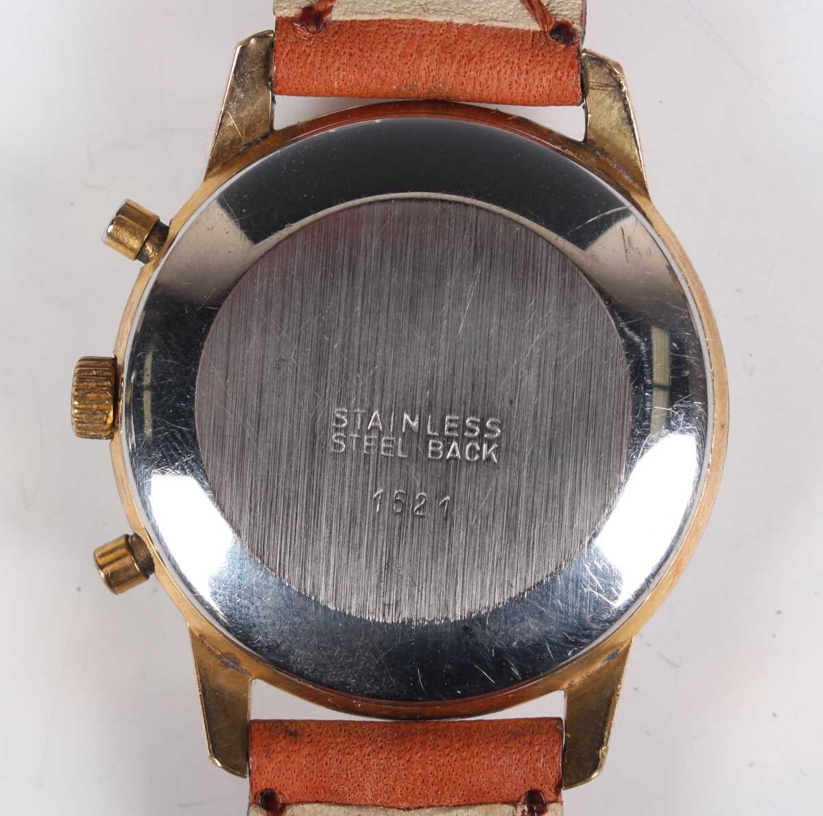 A Pryngeps gilt metal fronted and steel backed gentleman's chronograph wristwatch with unsigned - Image 3 of 5