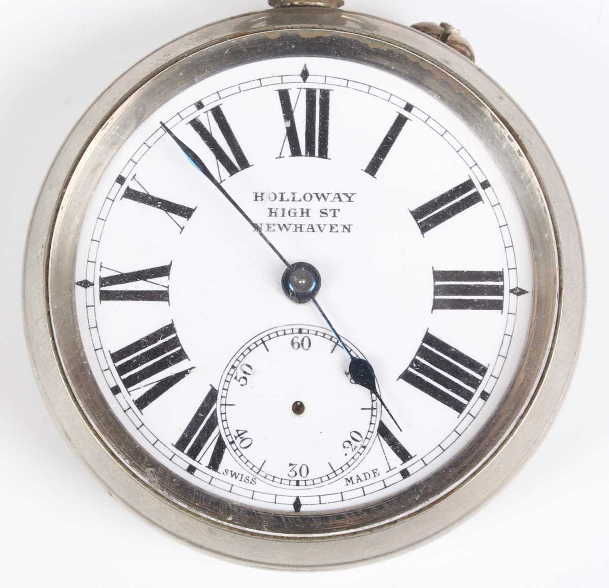 A chrome plated base metal cased keyless wind open faced gentleman's Goliath pocket watch, the white - Image 2 of 18